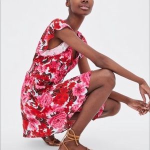 Zara Pink Blue Front Button Floral Mini Dress